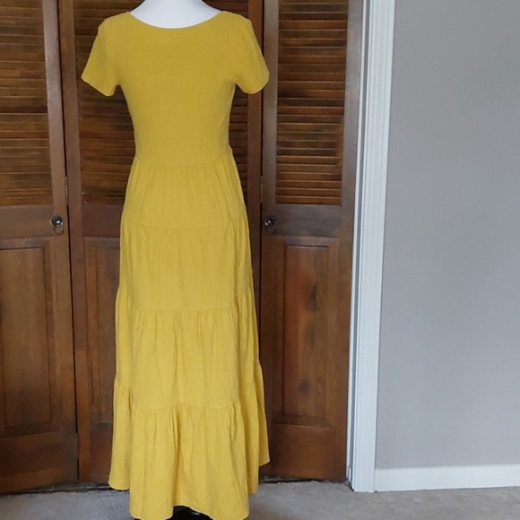 Maeve Anthropologie Mustard Yellow Gillian Tiered Maxi Dress sz S milkmaid - Picture 7 of 10